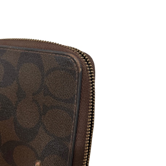 COACH Brown Signature C Leather Zip‑Around Wallet Wristlet — GUC - Picture 6 of 7